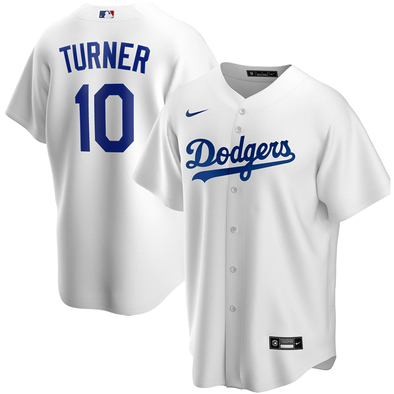 2020 MLB Men Los Angeles Dodgers Justin Turner Nike White Home 2020 Replica Player Jersey 1